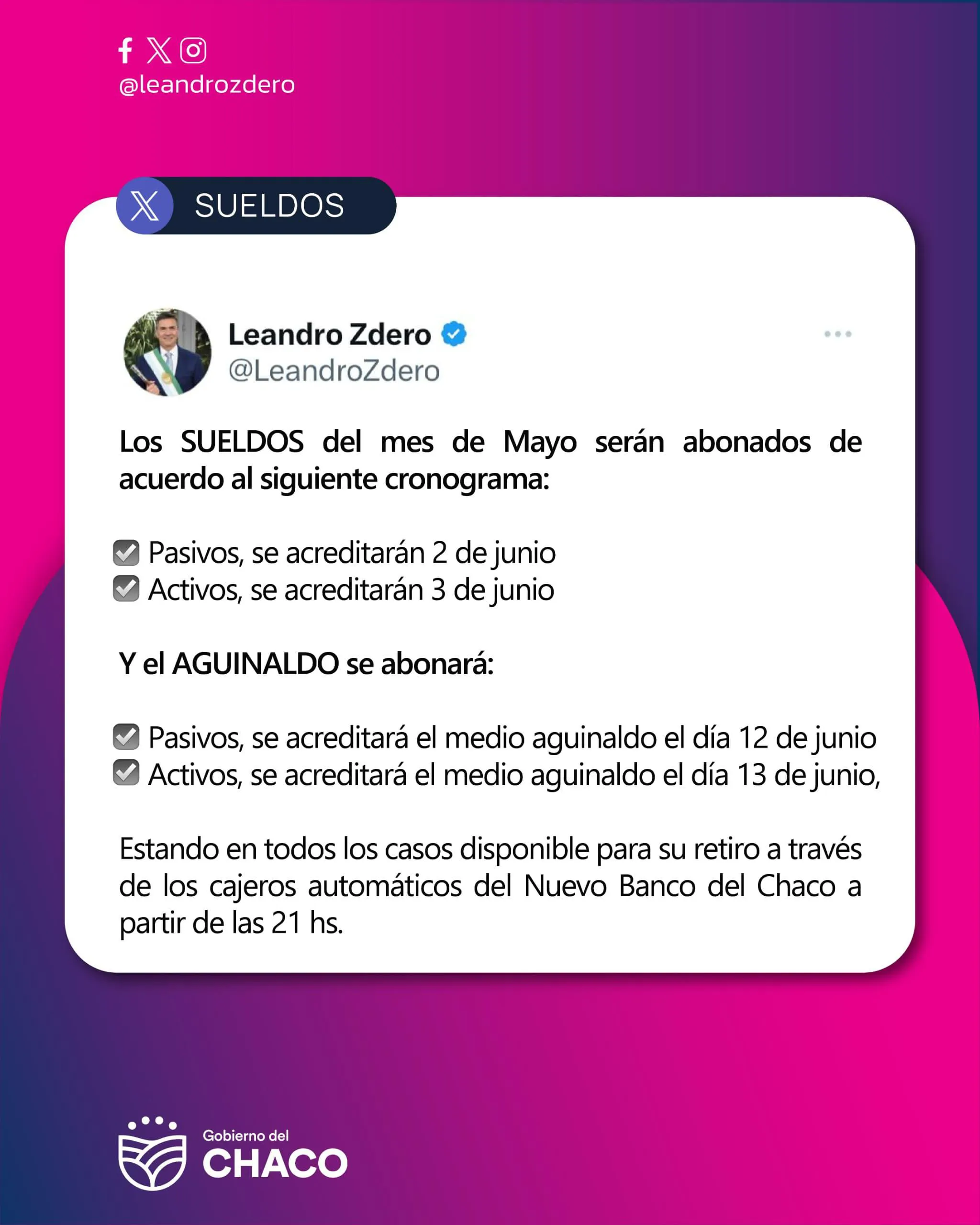 ZDERO ANUNCIÓ EL CRONOGRAMA DE SUELDOS Y EL AGUINALDO PARA LA ...